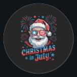 Funny Christmas In July Santa Us Flag Sungles Summ Classic Round Sticker<br><div class="desc">Funny Christmas In July Santa Us Flag Sungles Summer Xmas</div>