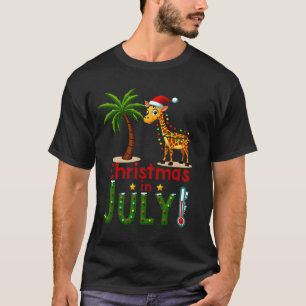 Funny Christmas in July Shirt Santa Giraffe Palm T