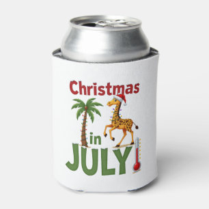 Funny Christmas in July Shirt Santa Giraffe Palm T Can Cooler