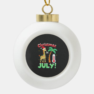 Funny Christmas in July Shirt Santa Giraffe Palm T Ceramic Ball Christmas Ornament
