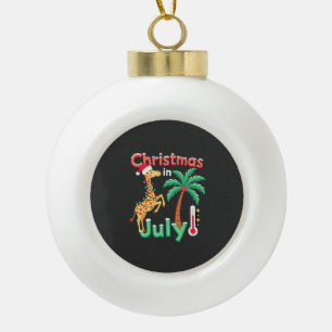 Funny Christmas in July Shirt Santa Giraffe Palm T Ceramic Ball Christmas Ornament