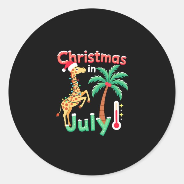 Funny Christmas in July Shirt Santa Giraffe Palm T Classic Round Sticker (Front)