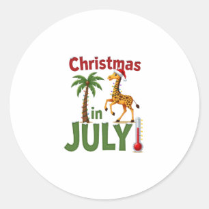 Funny Christmas in July Shirt Santa Giraffe Palm T Classic Round Sticker