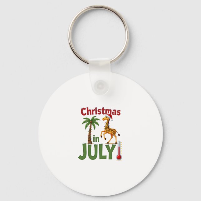 Funny Christmas in July Shirt Santa Giraffe Palm T Keychain (Front)