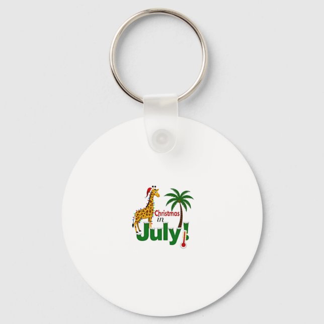 Funny Christmas in July Shirt Santa Giraffe Palm T Keychain (Front)