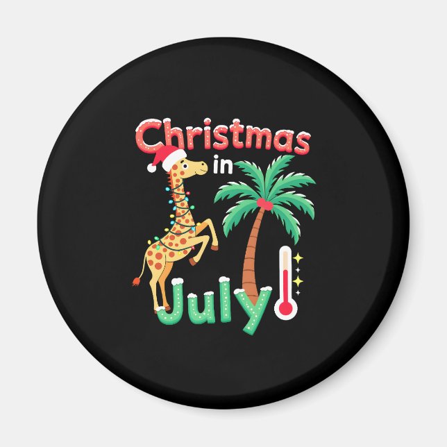 Funny Christmas in July Shirt Santa Giraffe Palm T Magnet (Front)