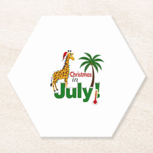 Funny Christmas in July Shirt Santa Giraffe Palm T Paper Coaster