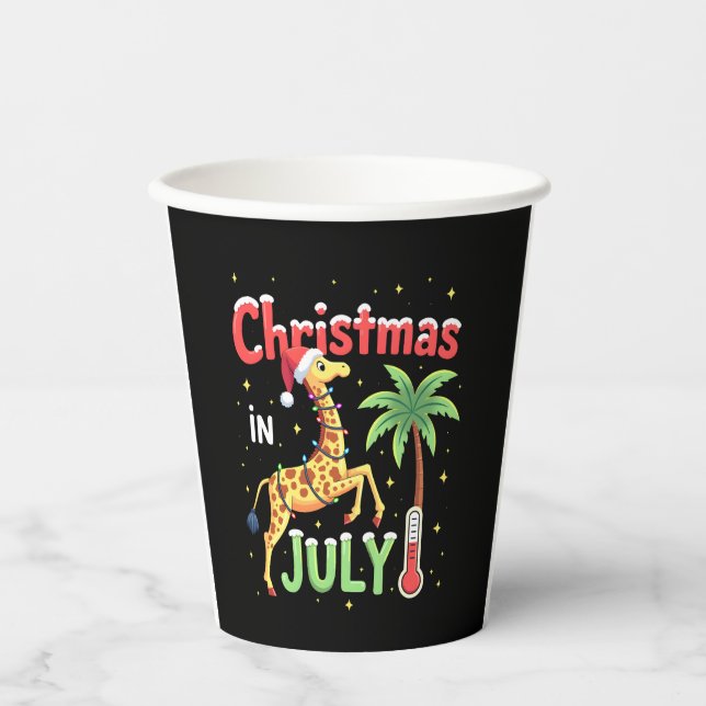 Funny Christmas in July Shirt Santa Giraffe Palm T Paper Cups (Front)