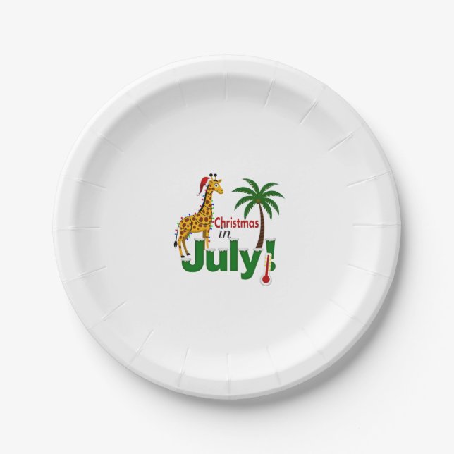 Funny Christmas in July Shirt Santa Giraffe Palm T Paper Plate (Front)