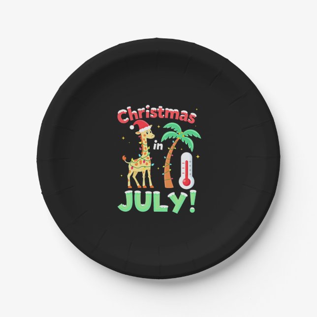 Funny Christmas in July Shirt Santa Giraffe Palm T Paper Plate (Front)