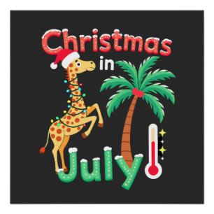 Funny Christmas in July Shirt Santa Giraffe Palm T Poster