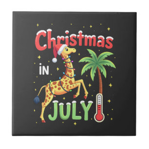 Funny Christmas in July Shirt Santa Giraffe Palm T Tile