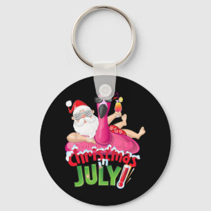 Funny Christmas In July Shirt Summer Flamingo Floa Keychain