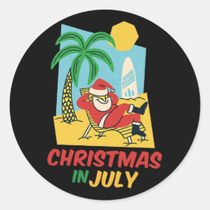 Funny Christmas In July Shirt Summer Santa Beach X Classic Round Sticker