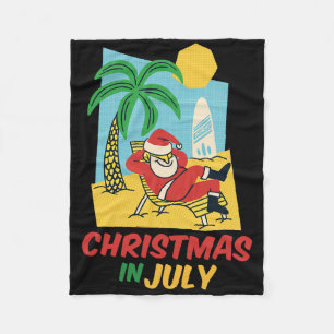 Funny Christmas In July Shirt Summer Santa Beach X Fleece Blanket