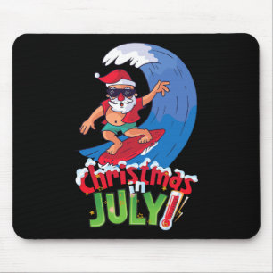 Funny Christmas In July Shirt Summer Santa Surfing Mouse Pad