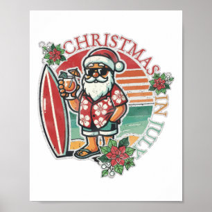 Funny Christmas In July Shirt Summer Santa Surfing Poster