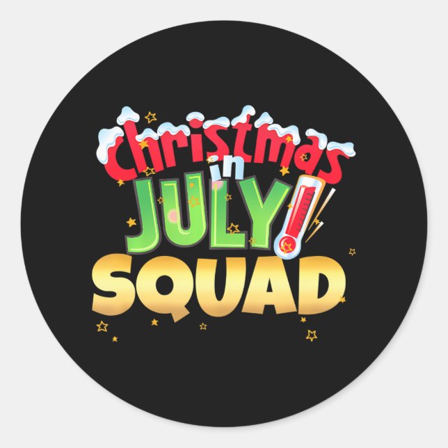 Funny Christmas in July Squad Summer Group Santa Classic Round Sticker (Front)