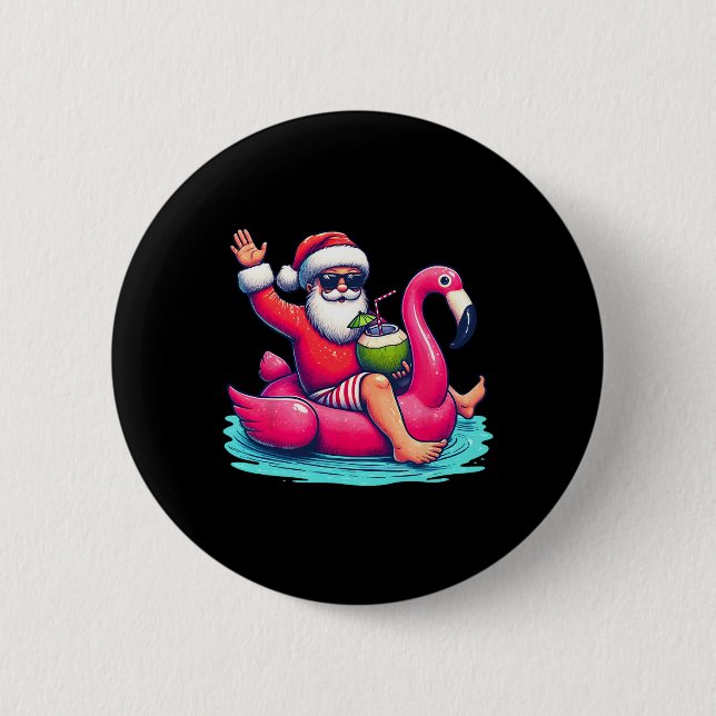 Funny Christmas In July Summer Flamingo Float Xmas 2 Inch Round Button (Front)