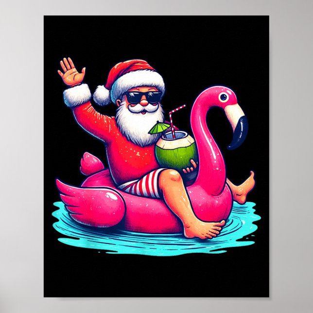 Funny christmas in july summer flamingo float xmas poster (Front)