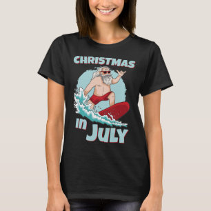 Funny Christmas In July Summer Santa Surfing Surfb T-Shirt