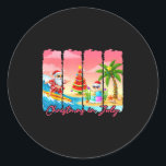 Funny Christmas In July Summer Santa Surfing Water Classic Round Sticker<br><div class="desc">Funny Christmas In July Summer Santa Surfing Watermelon</div>