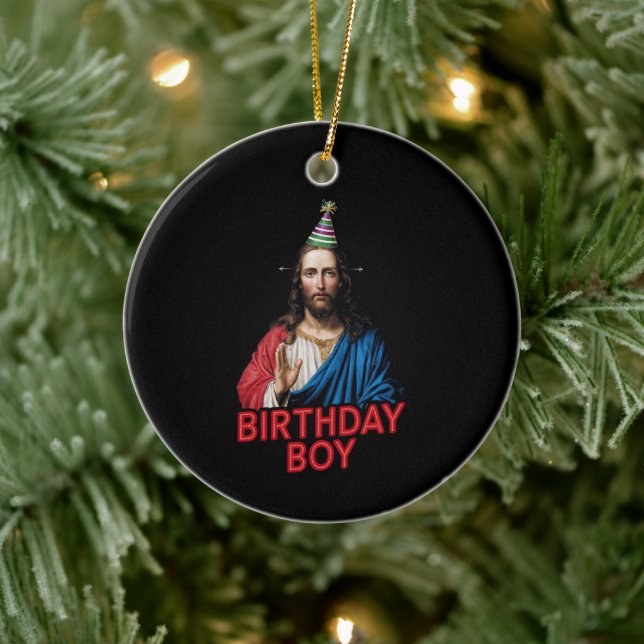 Funny Christmas Jesus Birthday Boy  Ceramic Ornament (Tree)