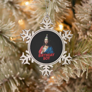 Funny Christmas Jesus Birthday Boy  Snowflake Pewter Christmas Ornament
