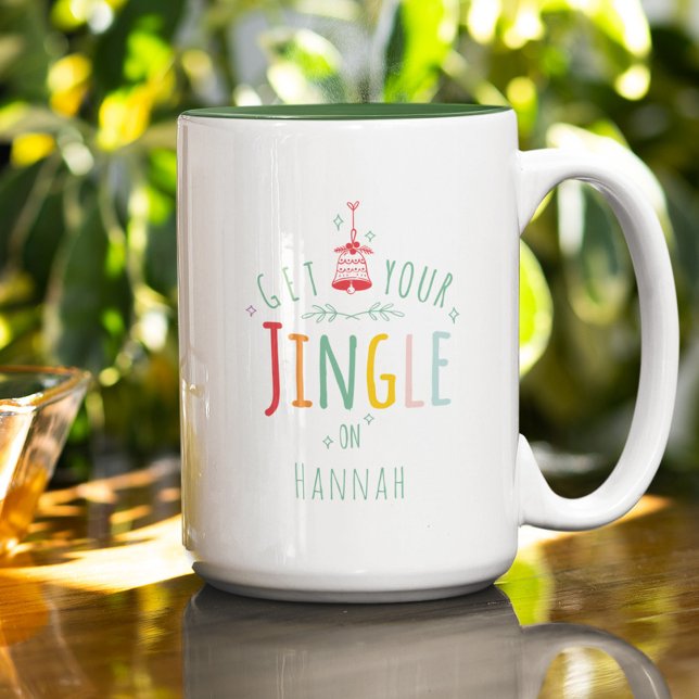 Funny Christmas Jingle Bells Rainbow Custom Name Two-Tone Coffee Mug (Creator Uploaded)
