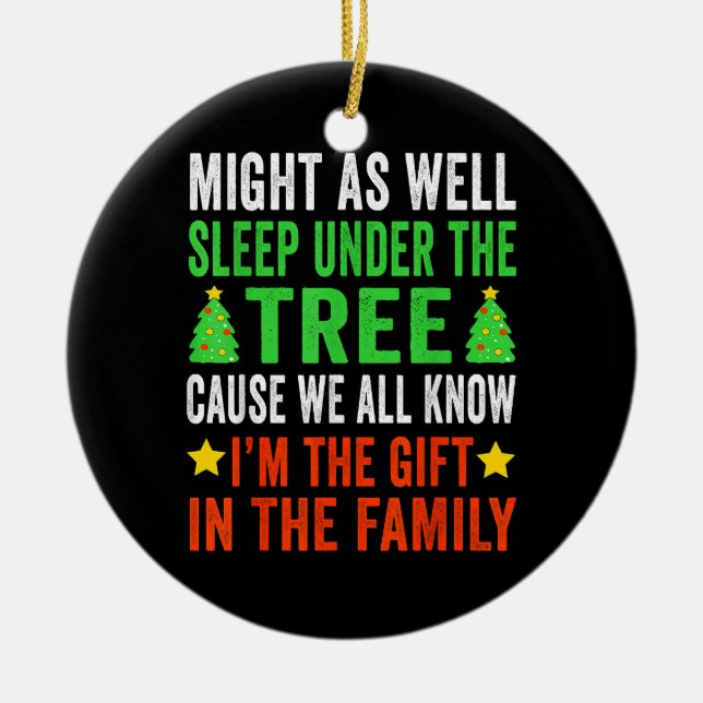 Funny Christmas Kids Christmas Pyjamas Girls Boys Ceramic Ornament (Front)