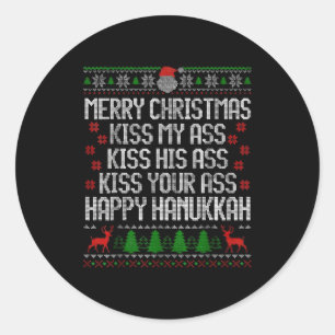 Funny Christmas Kiss My Happy Hanukkah Humor Classic Round Sticker