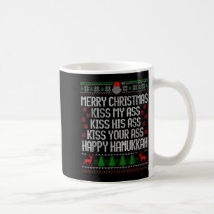 Funny Christmas Kiss My Happy Hanukkah Humor Coffee Mug