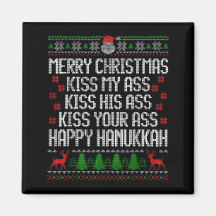 Funny Christmas Kiss My Happy Hanukkah Humor  Magnet