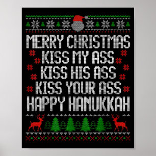 Funny Christmas Kiss My Happy Hanukkah Humor  Poster