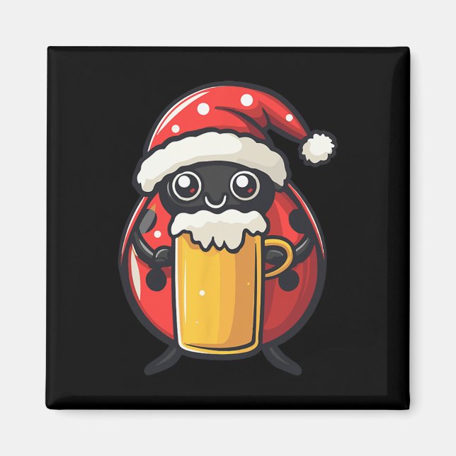 Funny Christmas Ladybug With Beer Comic  Magnet (Front)