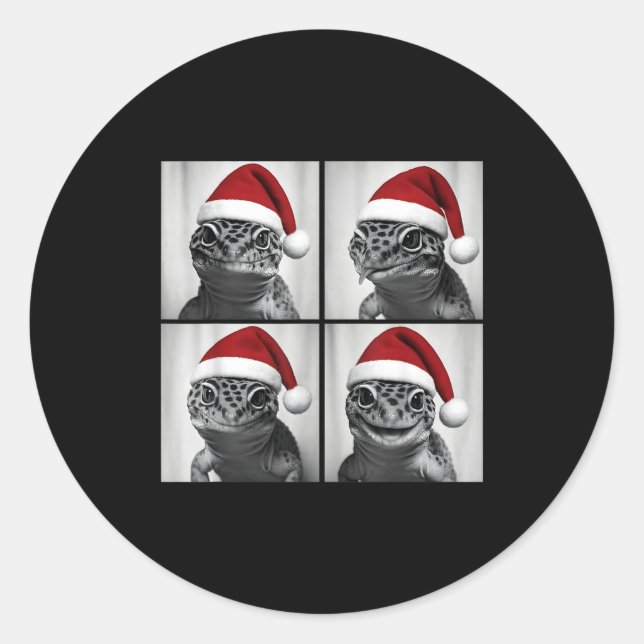 Funny Christmas Leopard Gecko Santa Photo Booth  Classic Round Sticker (Front)