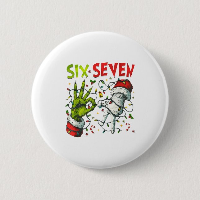 Funny Christmas Lights 6 7 Meme Six Seven Matching 2 Inch Round Button (Front)