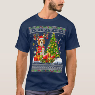 Funny Christmas Lights Beagle Dog Funny Xmas Ugly  T-Shirt