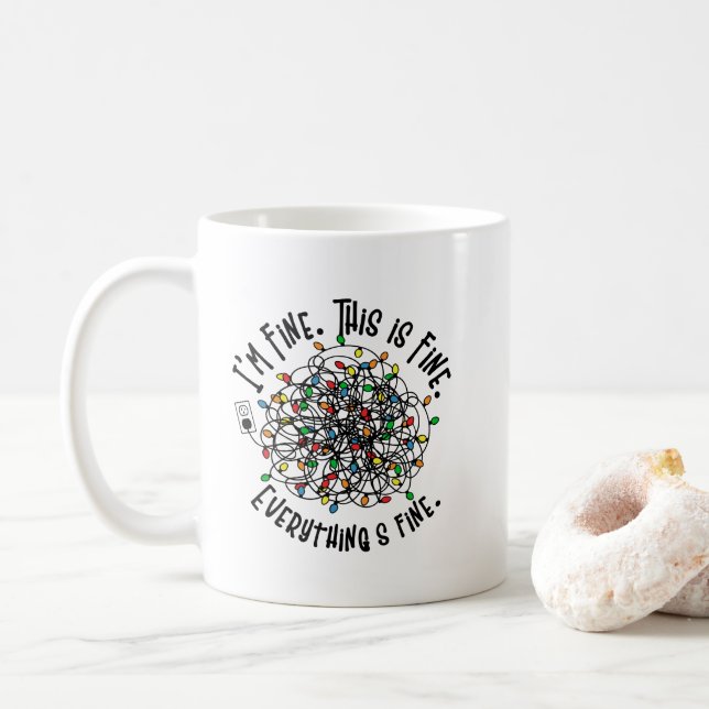 Funny Christmas Lights Ironic Christmas Mug (With Donut)