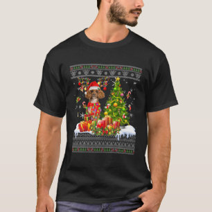 Funny Christmas Lights Poodle Dog Funny Xmas Ugly T-Shirt