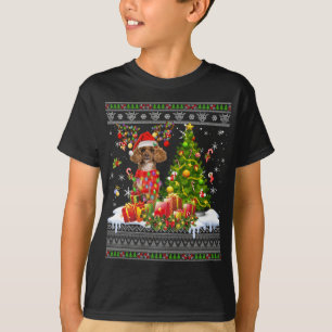 Funny Christmas Lights Poodle Dog Funny Xmas Ugly  T-Shirt