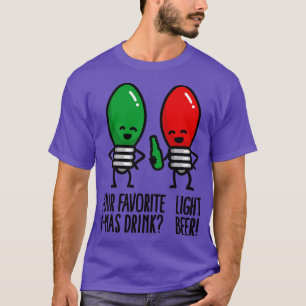 Funny Christmas lights pun Xmas drink light beer T-Shirt