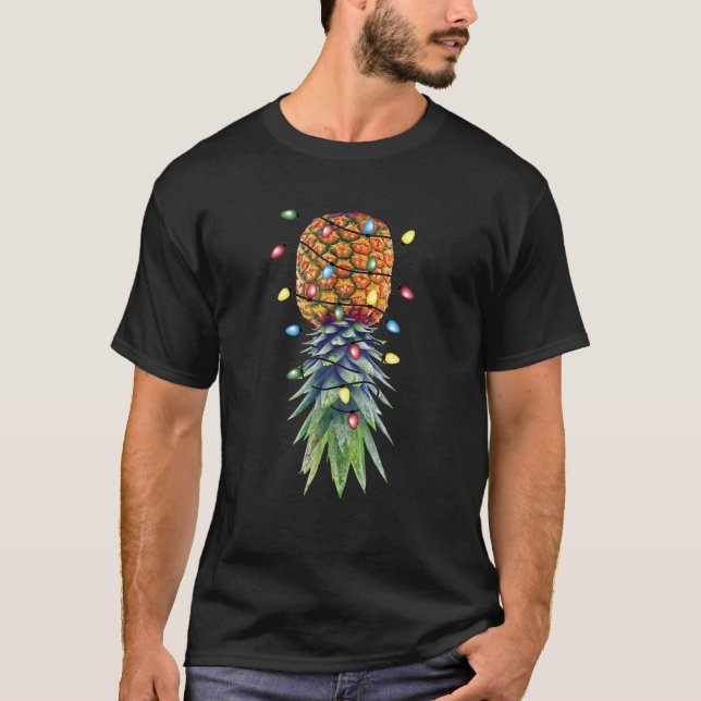 Funny Christmas Lights Upside Down Pineapple Swing T-Shirt (Front)