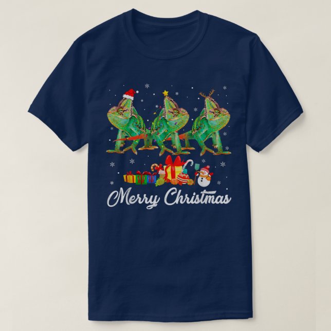 Funny Christmas Lights Xmas Pajama Chameleon Anima T-Shirt (Design Front)