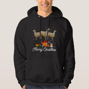 Funny Christmas Lights Xmas Pajama Llama Animals L Hoodie