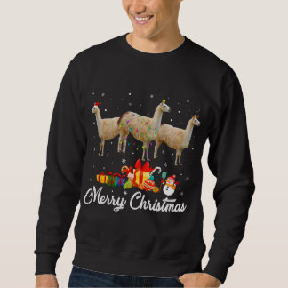 Funny Christmas Lights Xmas Pajama Llama Animals L Sweatshirt
