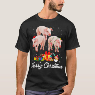 Funny Christmas Lights Xmas Pajama Pig Animals Lov T-Shirt