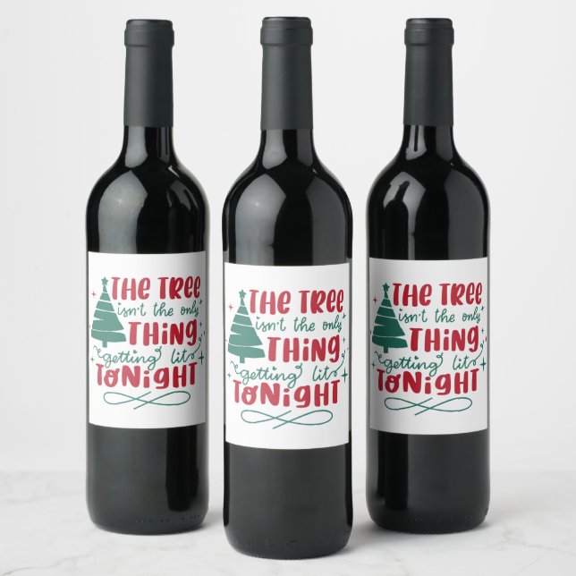 funny Christmas lit tree word art Wine Label (Bottles)