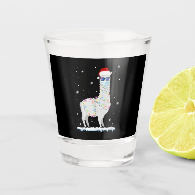 Funny Christmas Llama Mask 2020 Xmas Family Pajama Shot Glass (Front)