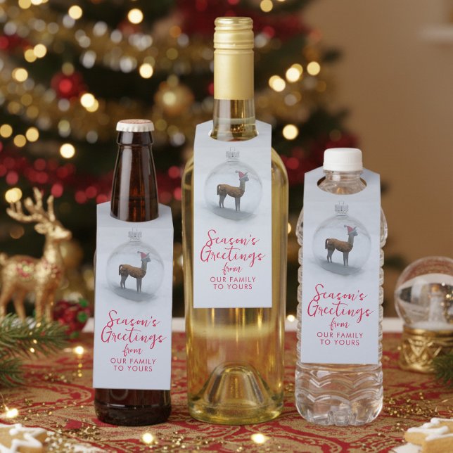 Funny Christmas Llama Party Bottle Hanger Tag (Add your name to these festive and fun Christmas bottle tags)
